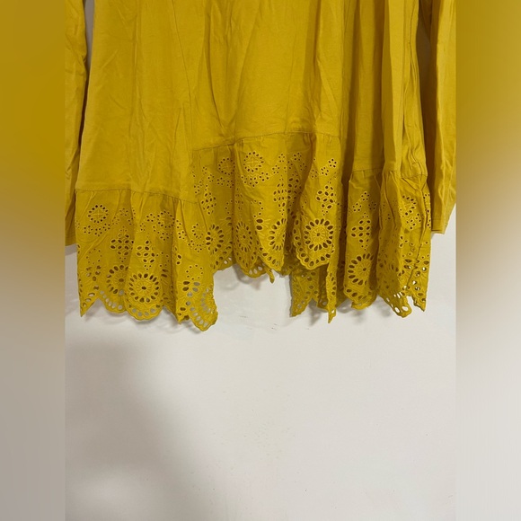Logo Yellow Knit Long Sleeve Lace Hem Tunic Large - Picture 2 of 7